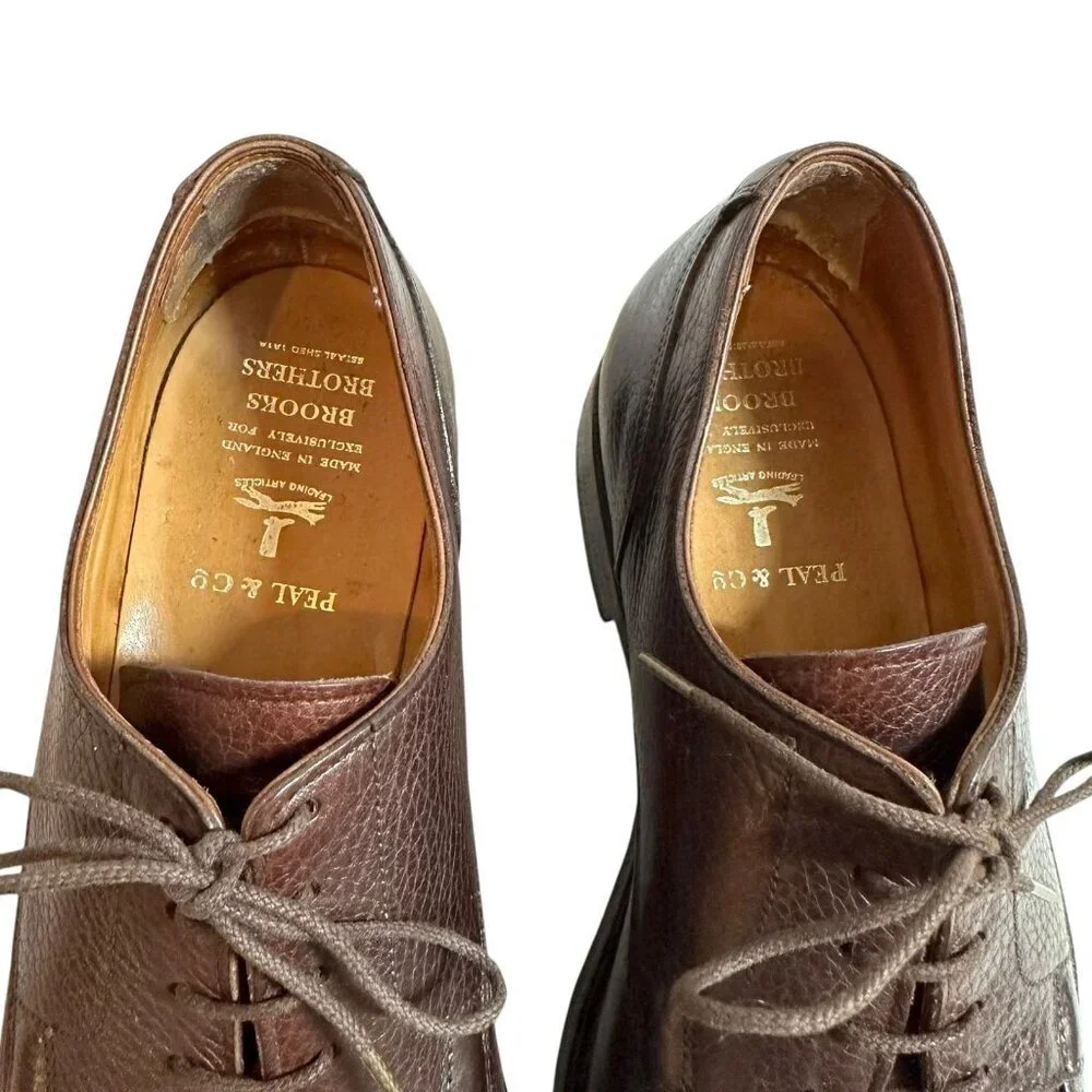 Brooks Brothers Peal & Co Brown Grain Alogonquin Leather Oxford Shoes Size 8.5 D